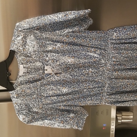 💕CURRENT AIR💕 Metallic Shine Midi Dress Shiny Blue Leopard Print Medium M NWT - Picture 9 of 15